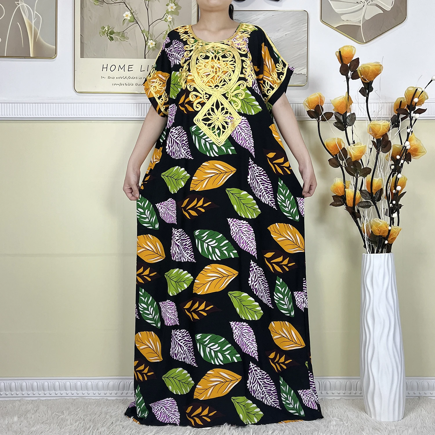 New Summer Muslim Abayas For Women Clothing Cotton Short Sleeve Printed Floral Loose Robe Kaftan African Dashiki Islam Dresses