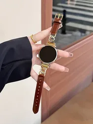 Premium Metal and Leather Loop Watch Band, Sport Bracelet - 20mm, 18mm, 22mm - Galaxy Watch 4 40mm (Brown)