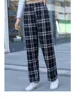 Vintage Plaid Women Pants High Waist Wide Leg Straight Pant Loose Casual 4