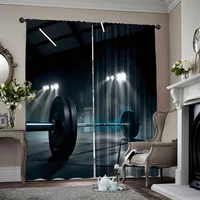 2pcs, 2D flat Window Treatment Curtains Gym dumbbells modern gym interior. Muscle training healthy physique shaping studio props 1