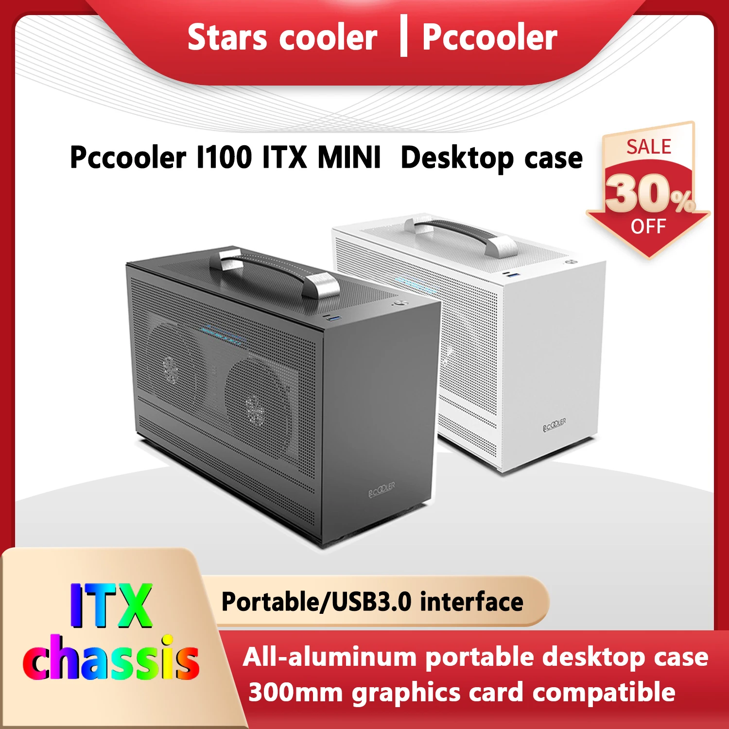Pccooler I100 Custodia Mini Itx Portatile Interamente In Alluminio Supporta Alimentatore Sfx Custodia Per Computer Pro Pc Type-C/Usb 3.0