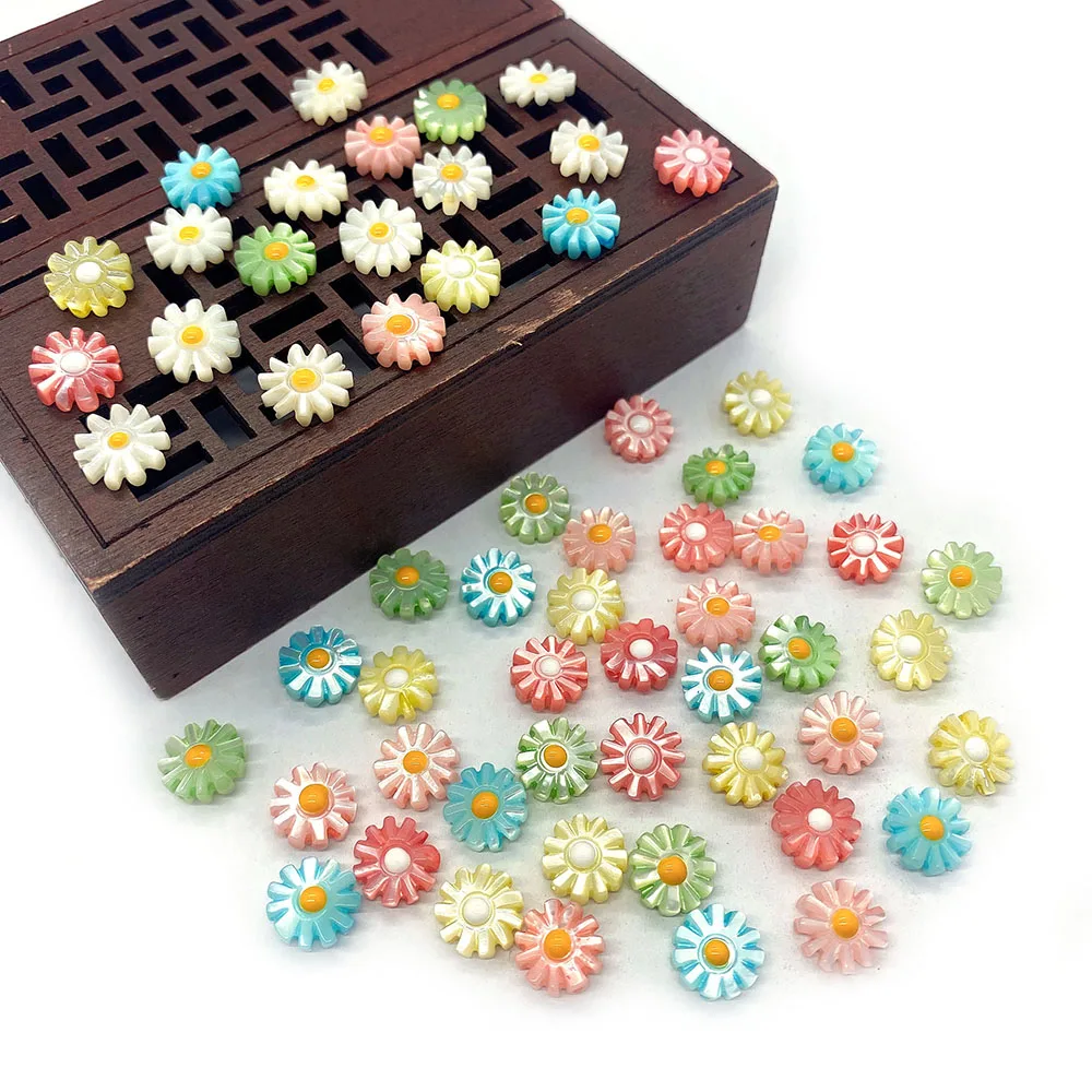 

Natural Seawater Shells Colorful Daisy Flower Carving Cute Beads Making Necklace DIY Bracelet Earrings Fine Jewelry Accessories