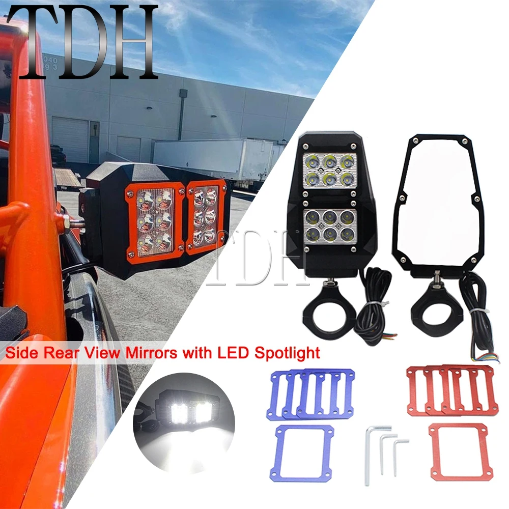 

For Polaris Ranger RZR XP 400/500/700/800/900/1000 Yamaha YXZ1000R UTV Viking Rear Side View Mirrors LED Spot Light 1.5"-2" Bar