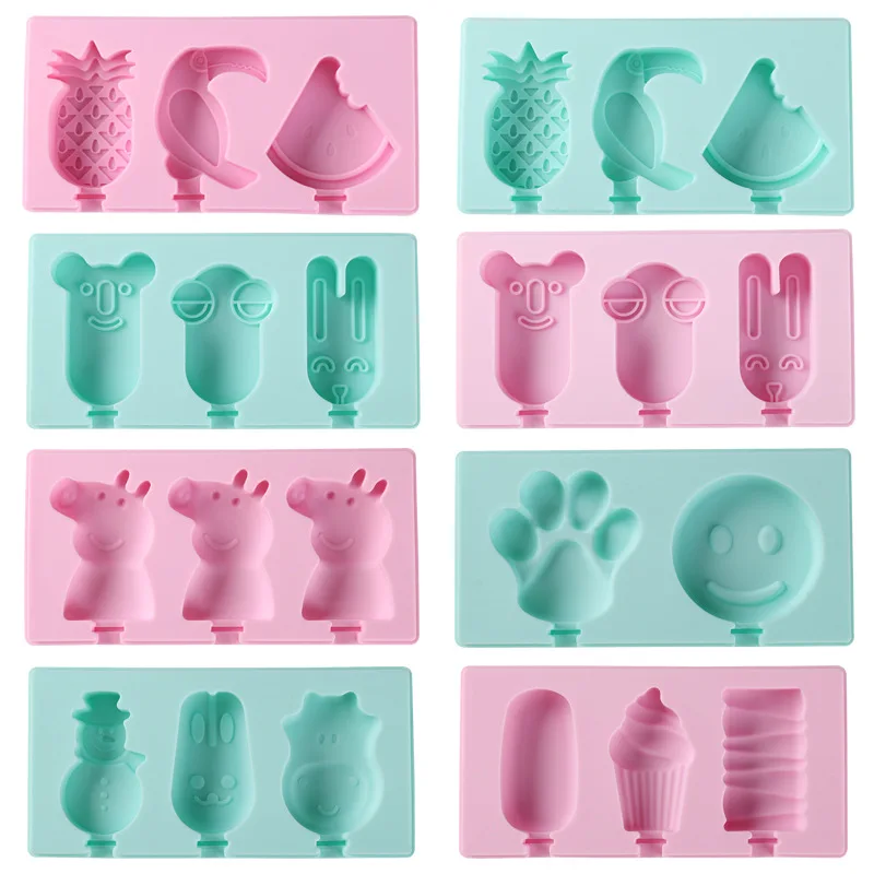 Silicone Ice Cream Mold with Lid and Sticks DIY Popsicle Mould Artifact Fruit Animal Shape High Huality Pastry Mold Kitchen tool