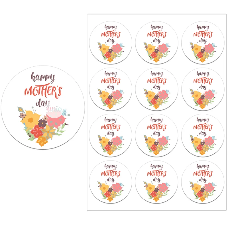 Happy Mother`s Day Decor Stickers Labels Heart Floral Decor Self-adhesive Stickers Labels DIY Mother`s Day Decor Flowers Labels