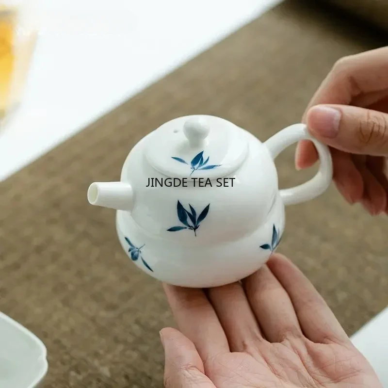 Chinese hand-painted orchid ceramic teapot, handmade white porcelain beauty tea infusion pot, travel tea set