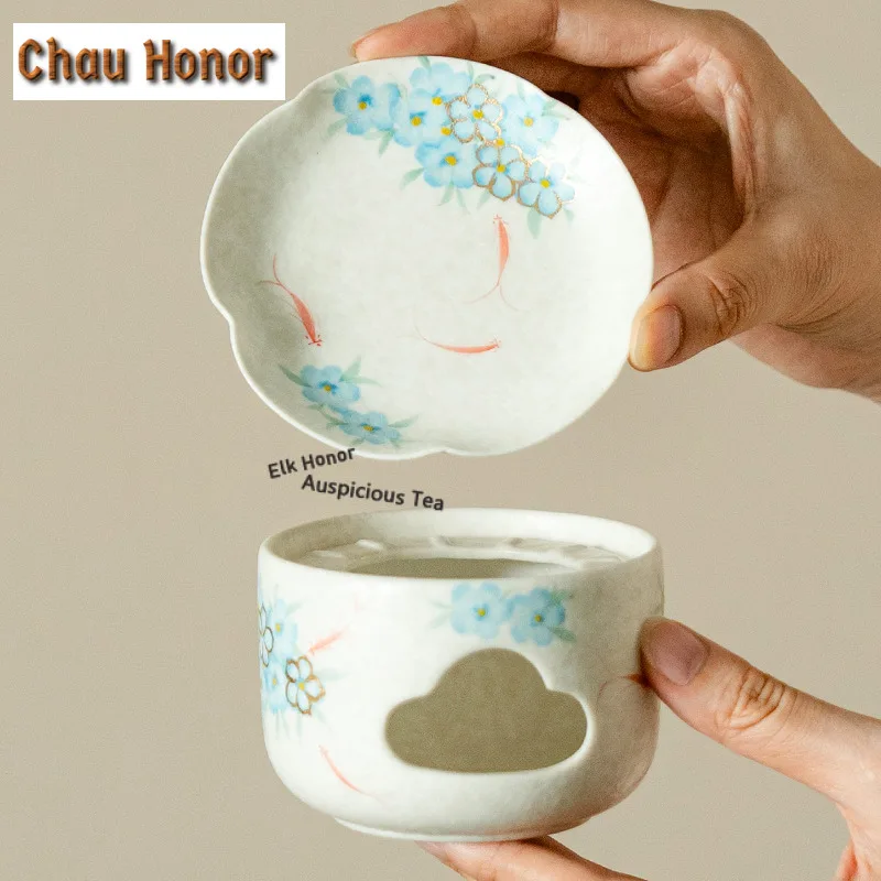 Hand-painted Blue Star Flower Tea Warmer Holder Candle Heater Stove Kettle Stand Boiling Water Carbon Furnace Chinese Tea Set