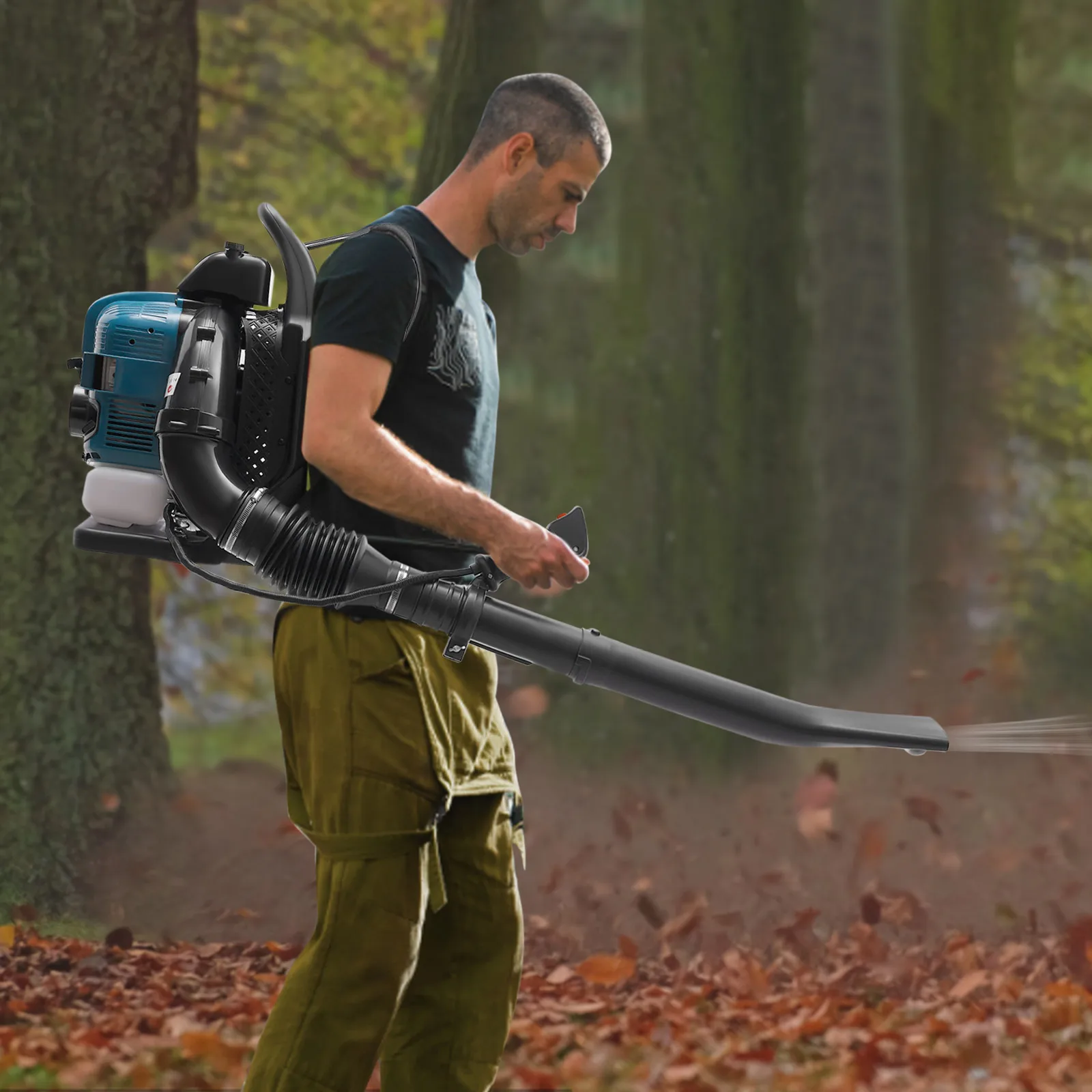 4 Stroke Gasoline Leaf Blower 75.6CC Backpack Cordless Gasoline Engine Leaf Blower for Yard Garden Lawn Care and Street Cleaning 2