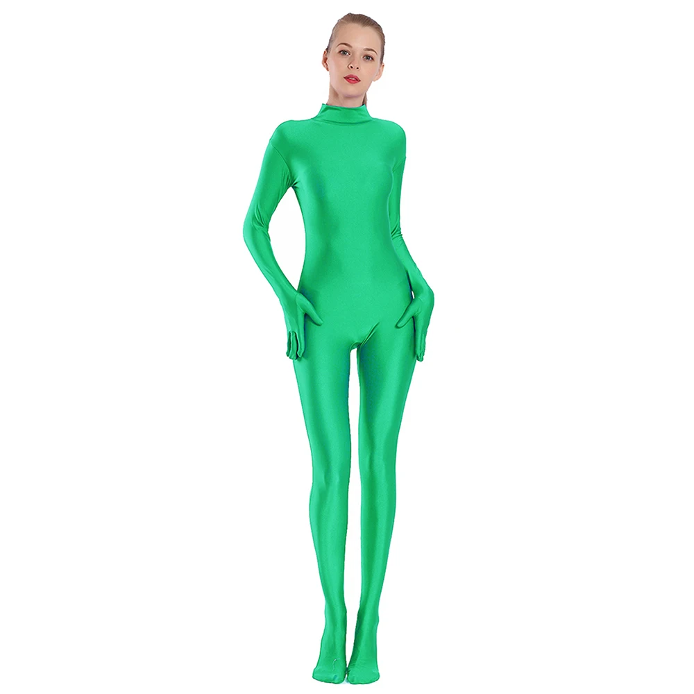 Aoylisey Women Footed Unitard Spandex Bodysuit Adult Sexy High Neck Full Body Leotard Dance Wear Jumpsuits