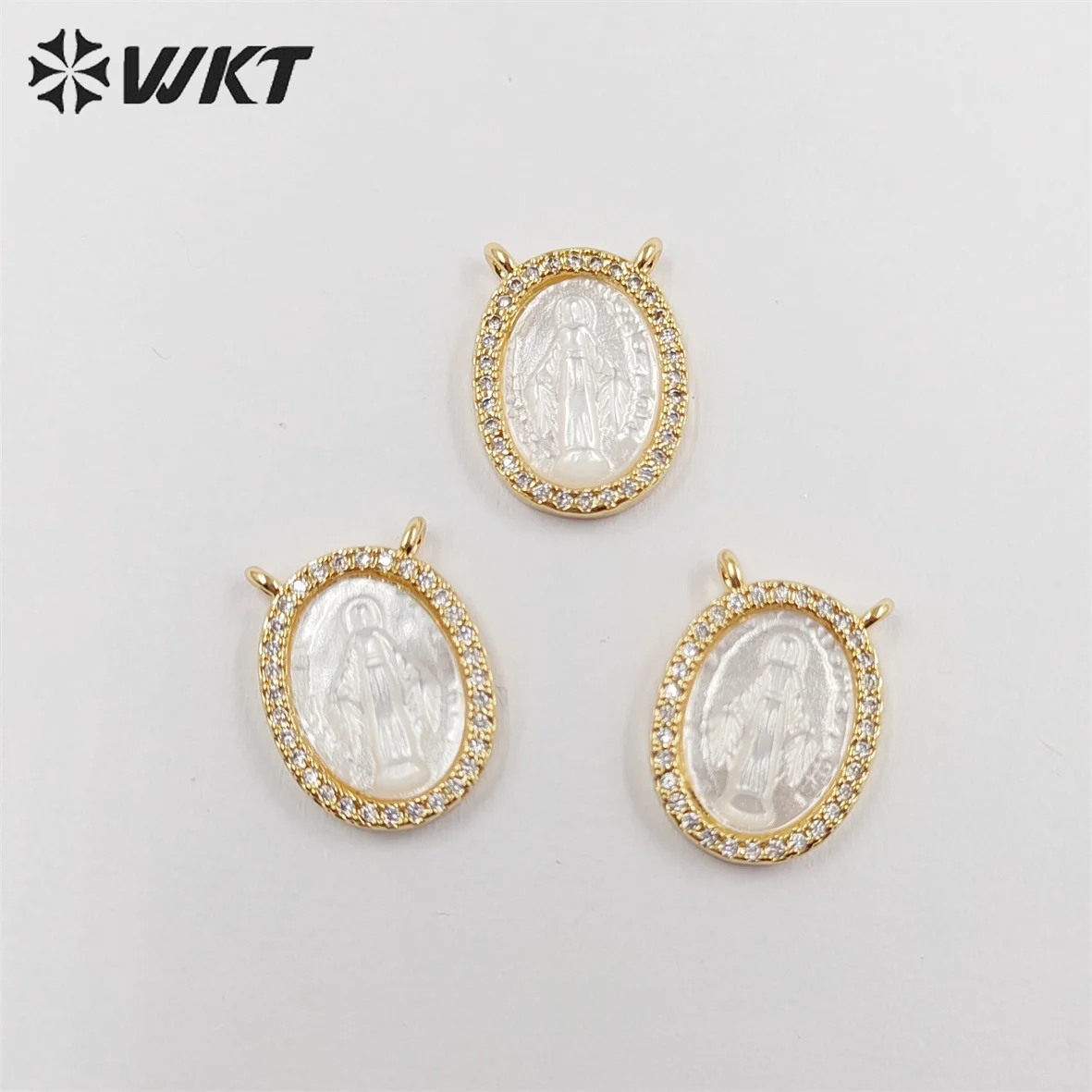

WT-JP329 WKT новейшая эксклюзивная Золотая рамка, религия, леди чудесного кулона с кубическим цирконием, двойные петли, Дева Мария ACC