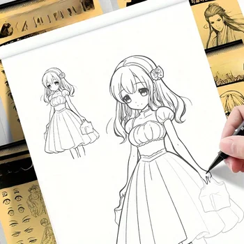 Libro di Disegni a Linea di Personaggi Anime per Principianti - 48 Pagine di Semplici Contorni Disegnati a Mano per Tracciare e Esercitarsi nel Disegno