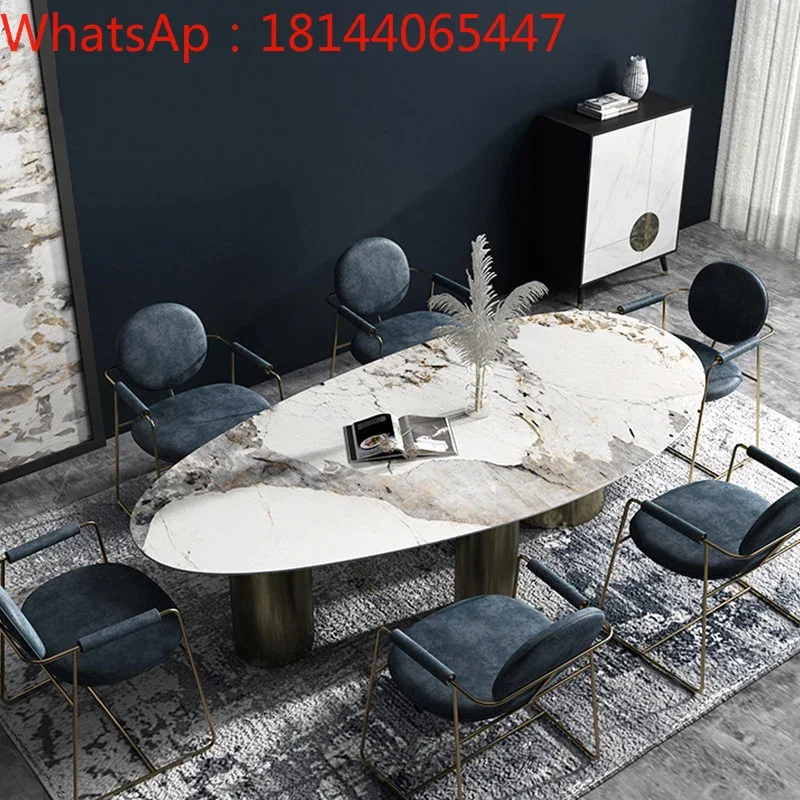 

Luxury family dining tables and chairs custom Italian oval luxury SLATE table stainless steel design sense modeling wholesale