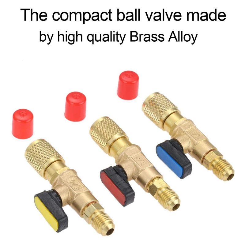 YWDZ-3Pcs/Set Brass R410A Refrigerant Straight Ball Valves AC Charging Hoses Brass 1/4 Inch Male To 1/4 Inch / 5/16 Female