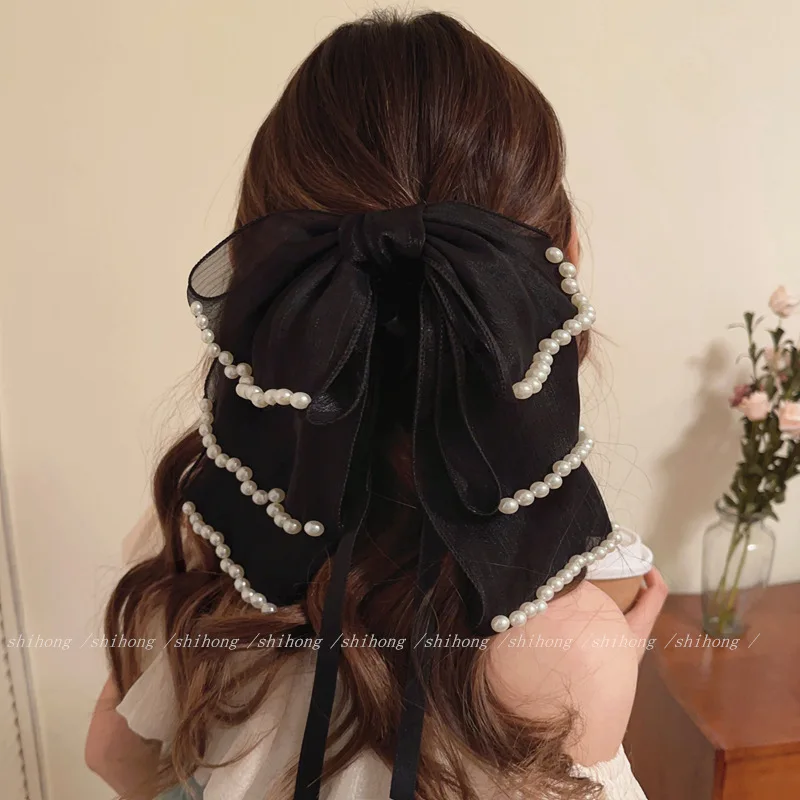 

Oversized Elegant Bow Pearl Hair Claw Hairpin Women Temperament Ponytail Hairpin Hair Crabs Hair Clip Girls Hair Accessories