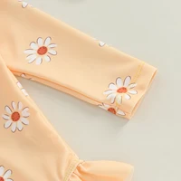 Newborn Baby Girls Swimsuit with Hat Long Sleeve Flower Print Zipped Zipper Jumpsuit Bathing Suit Swimwear for Summer 0-3M 5