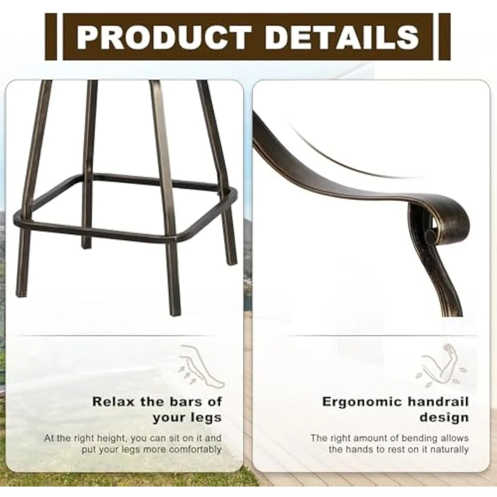 Outdoor Cast Aluminum Swivel Bar Stools Set of 2, Patio Height Bartools Chairs, 2 Piece Patio High Dining Bistro Chairs 5