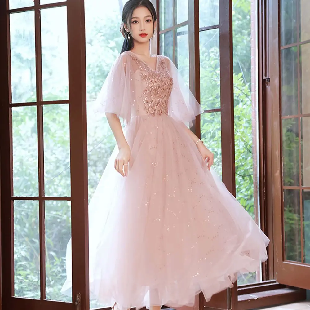 Luxury Sequin Pink Bridesmaid Dresses Wedding Party Women Quinceanera Ball Gown Sisters Elegant Long Performance Evening Dress bridesmaid dresses