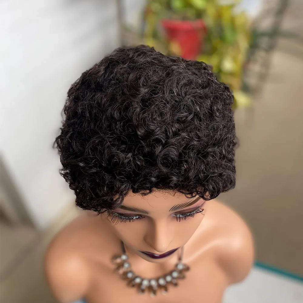 Short Curly Wigs Human Hair Pixie Cut Brazilian Human Hair Machine Wigs For Black Women Natural Black Curly Human Hair Wigs
