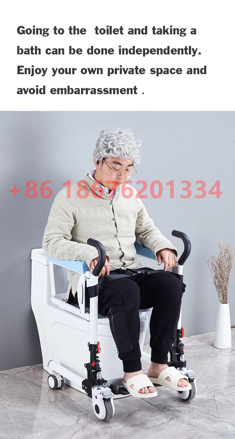 Hot sale Wheelchair With Toilet Transfer Commode Adjustable Bath Chair Hospital Nursing For Invalid Disabled 5