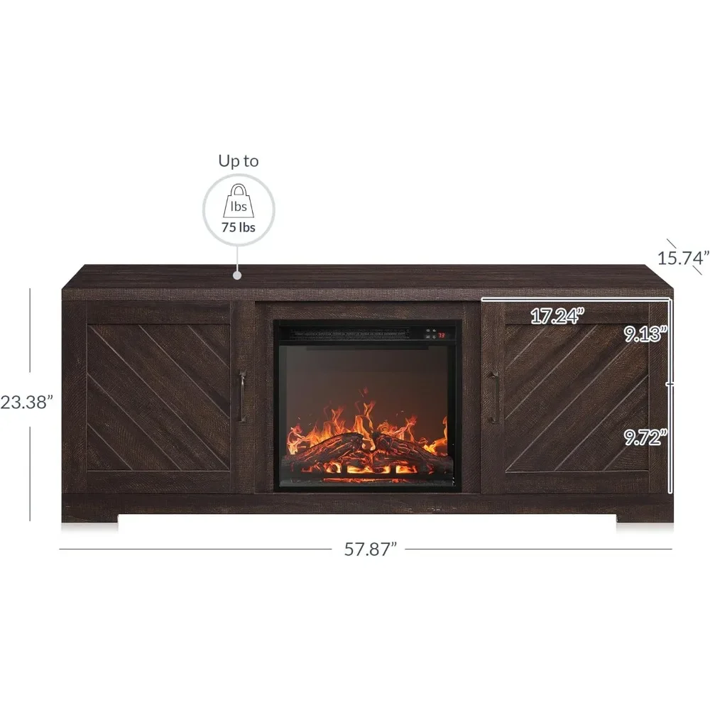 Modern 58" Farmhouse TV Stand with 18" Electric Fireplace Heater & Media Entertainment Center for TV up to 65", Console Table 2