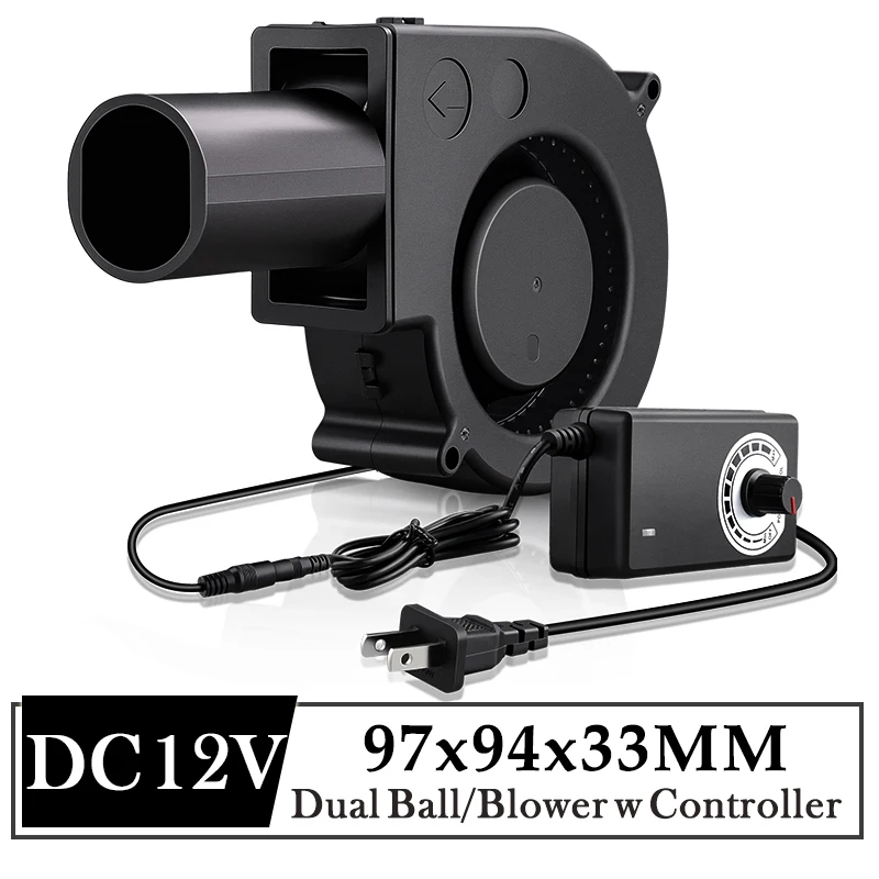 Gdstime-grande Ventilador Industrial de ar Ventilador Radial dc 12v Radial 97×33 mm 97 mm Bola Dupla Ventilador Portátil para Exaustor de Churrasco