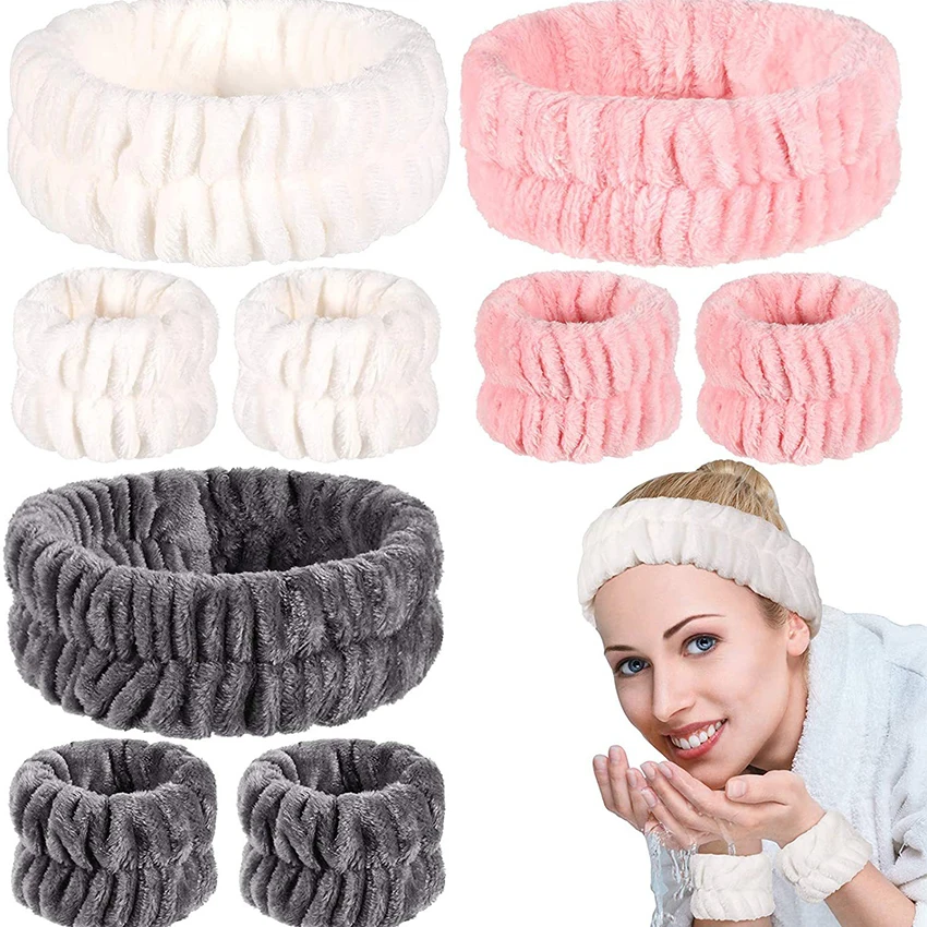 2PcsSetCoralFleeceFaceWashHeadbandAbsorbentWristBandHeadband