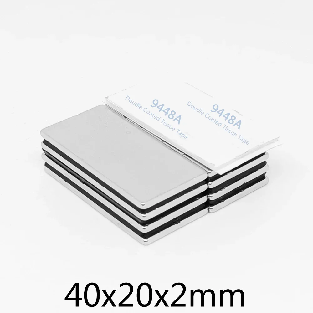 2/5/10/15/20/50PCS 40x20x2mm Block Strong Powerful Magnets With 3M Self - Adhesive 40*20*2 Long Neodymium Magnet Sheet 20x10x2