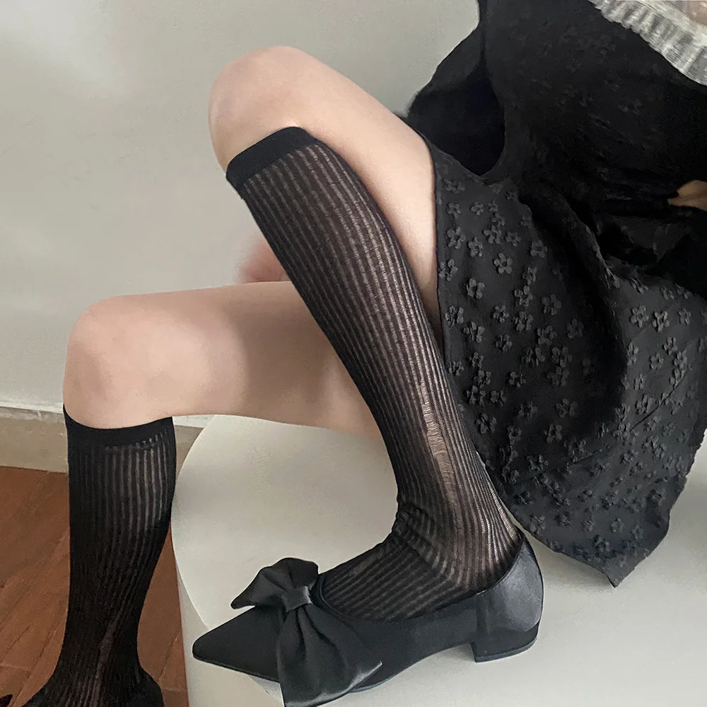 

Ripped Socks Stockings Women Summer Ultra-thin Knee Socks Lolita Girls Solid Color Black White Gray Long Socks Women Stockings