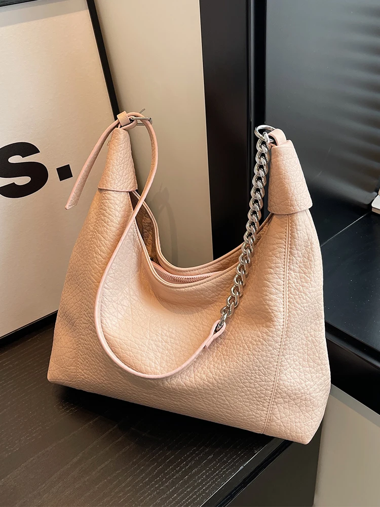 

Trendy Women Soft Leather Shoulder Bags Large Capacity Zipper Student Shopping Packs Solid Color Versatile Commute Tote Bags