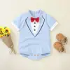 Newborn Baby Boys Clothes Cotton One Piece Romper with Cute Bow-tie Button Snap Baby Boy Short Sleeves Gentleman Outfit Jumpsuit 1