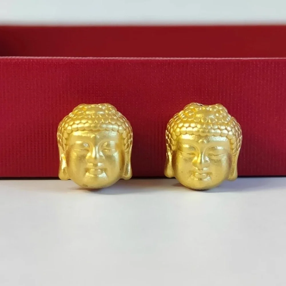 

1PCS Real Pure 999 24K Yellow Gold Bead Lucky Two Faces Buddha Head Pendant 0.49-0.53g