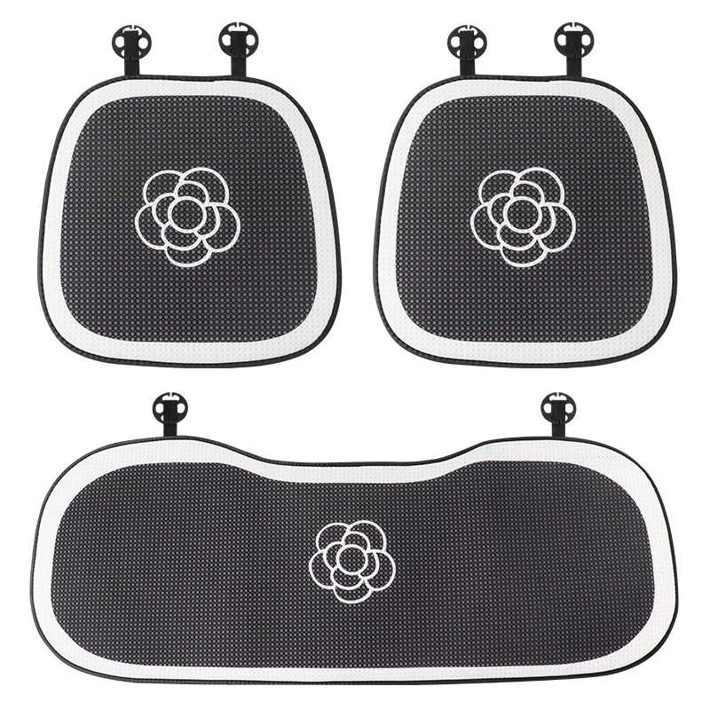 Cojín para asiento de coche con diseño de camelia de dibujos animados de malla transpirable 3D universal para las cuatro estaciones, nuevo modelo 2023