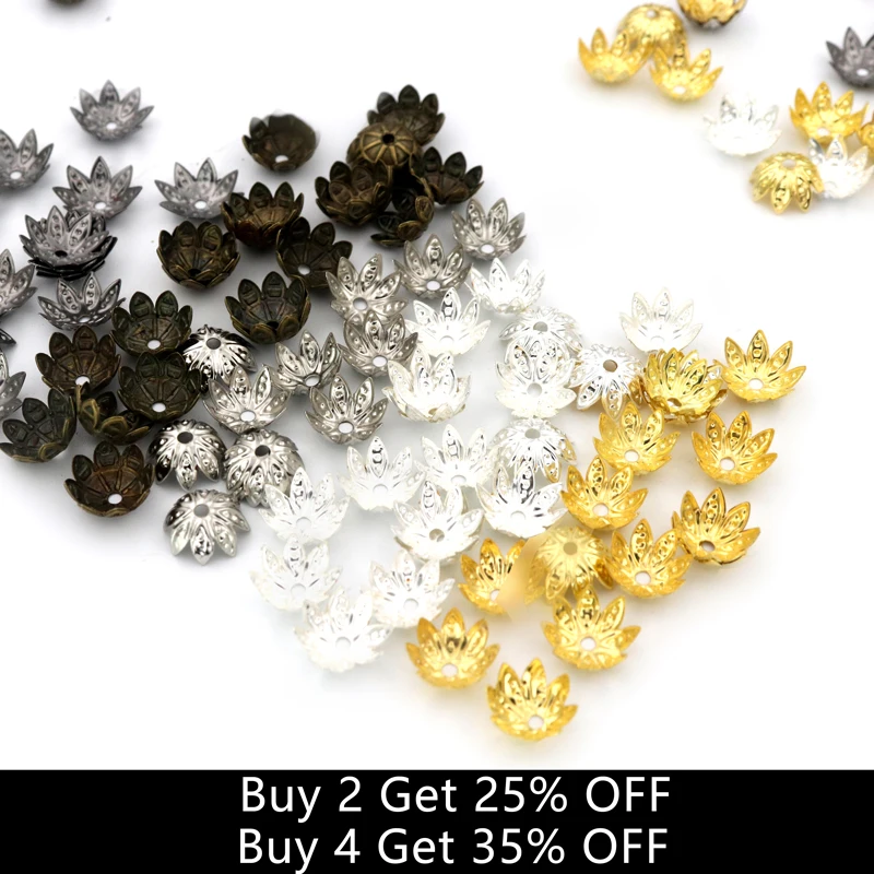 200 Stücke Gemischte 8 Blütenblätter Blume Metall Perlen Endkappen für Schmuck Finden Diy Zubehör Komponente Handarbeiten Großhandel