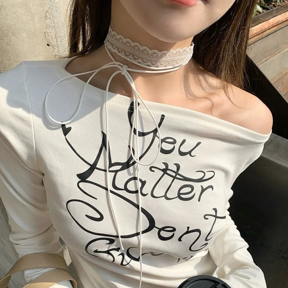 Sweet Gothic Lace Choker Necklace Stacked Ballet Style Lace Strap Necklace Layered Design Y2k Silk Scarf Jewelry