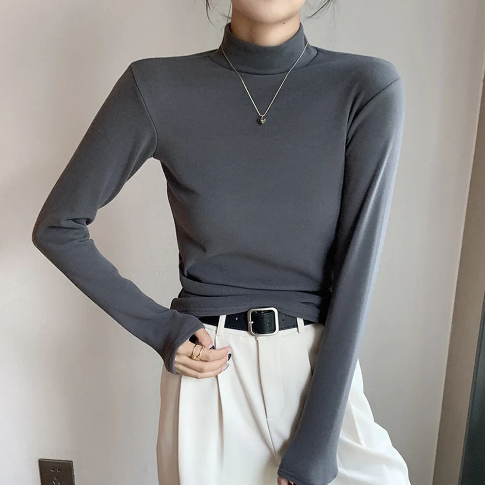 

Korean Fashion Solid Color Turtleneck Women Knitted Casual Sweaters Autumn Winter Basic Half High Neck Slim Pullover Tops