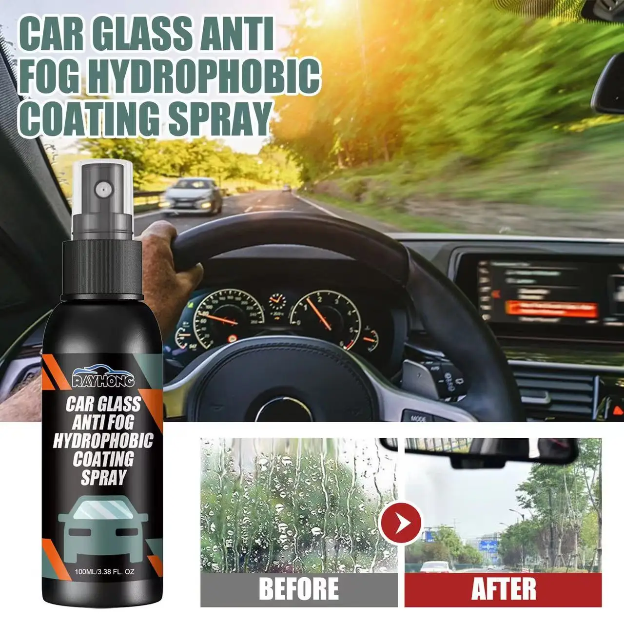 

100ML Car Glass Anti Fog Spray Agent Auto Windshield Water Repellent Anti Rain Glass Mirror Hydrophobic Coating Sprayer