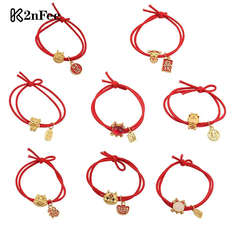 2024 Dragon Year Stile Cinese Zodiac Dragon Hair Rope Bracciale Lucky Hair Bands Bracciale In Corda Rossa Natale Near Year Gift
