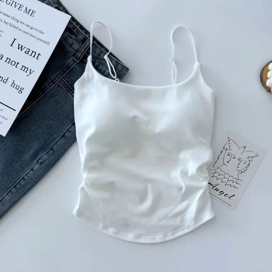 Comfortable and Trendy Girls Strap Camisole Vest with Chest Cushion Summer Versatile Daily Wear Casual Solid Color Underwears 6