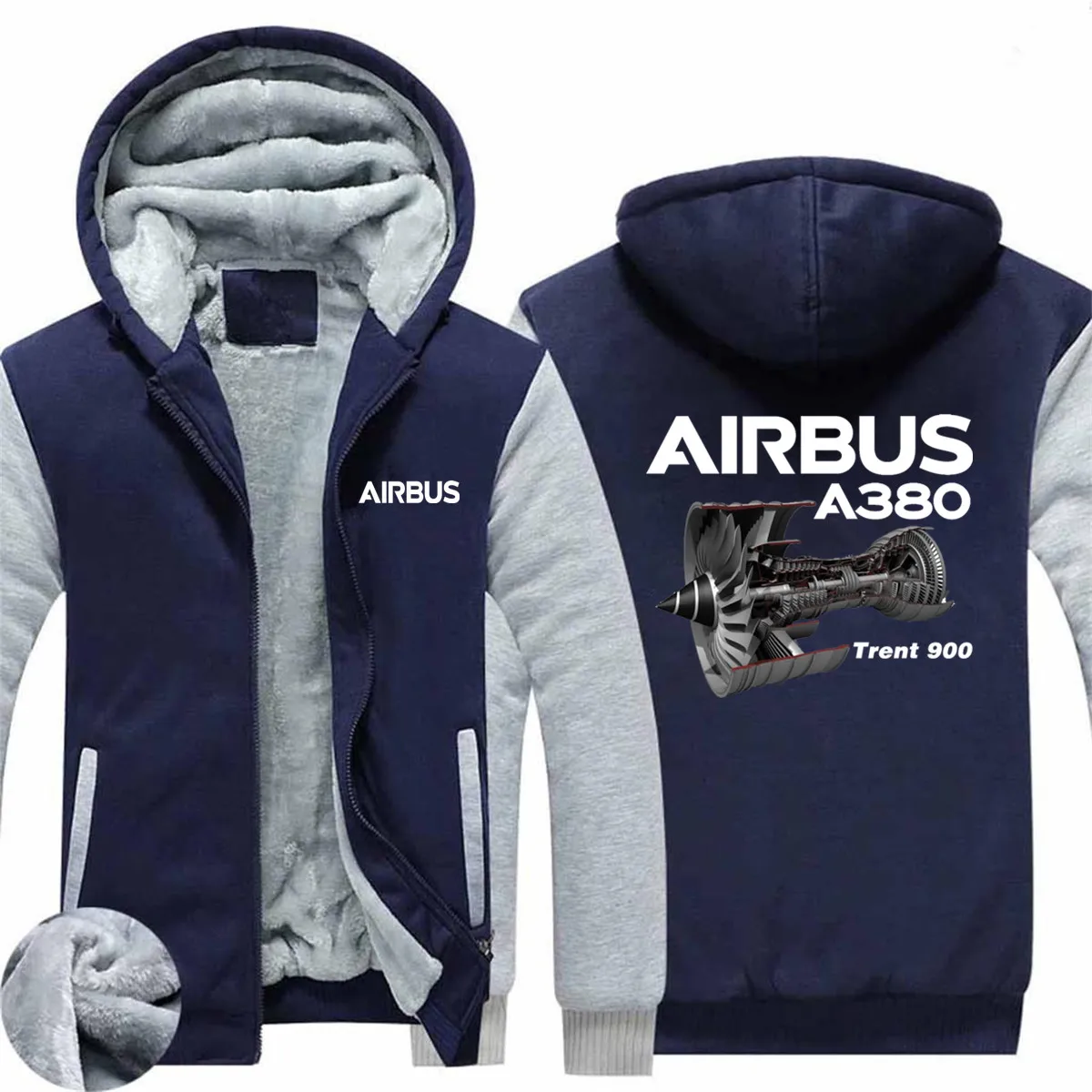 

New Harajuku Autumn Winter Men Zipper Coat Jacket Wool Fleece Thick Warm Airbus A380 & Trent 900 Engine Man Hoodies Sweatshirts