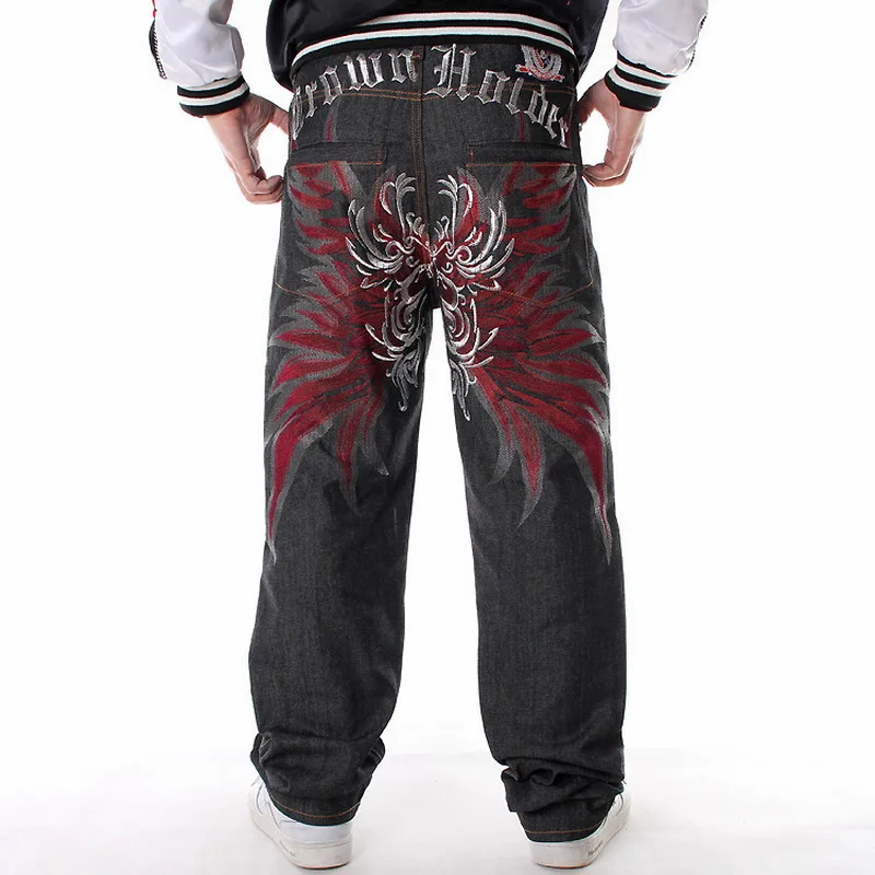 

New Men's Fashion Embroidery Print Baggy Jeans Male Colored Drawing Printed Big Size Men Jean Pants Hip Hop Jeans Pantalon Homme