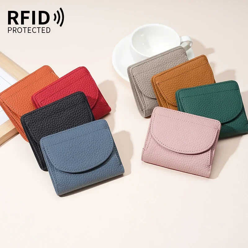 Genuine Leather RFID ID Credit Bank Business Card Holder Cowhide Coin Purse Bags Luxury Clutch Slim Pocket Wallets for Women 2