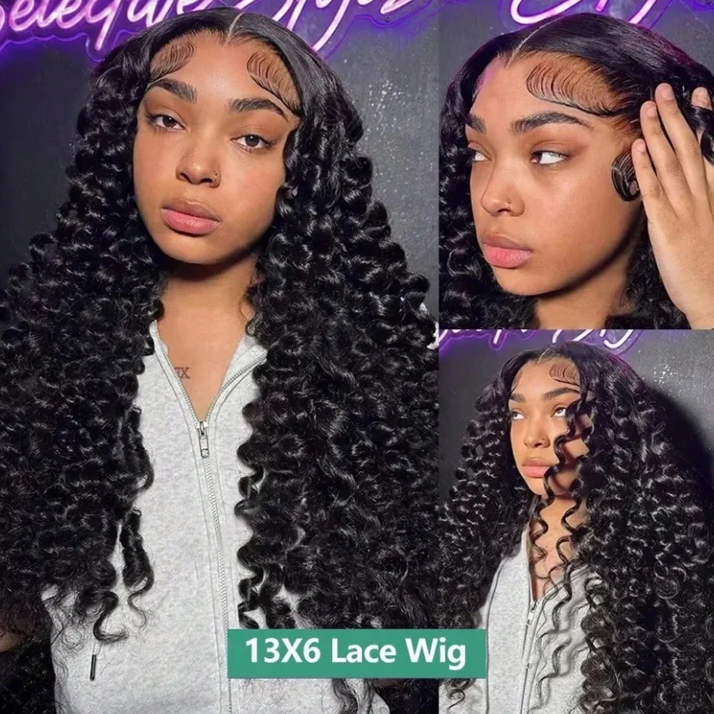 250% Density Wigs Human Hair Loose Deep Wave Wig 34 Inch Deep Wave Lace Front Wigs Human Hair Pre Plucked Pre Cut Glueless Wig