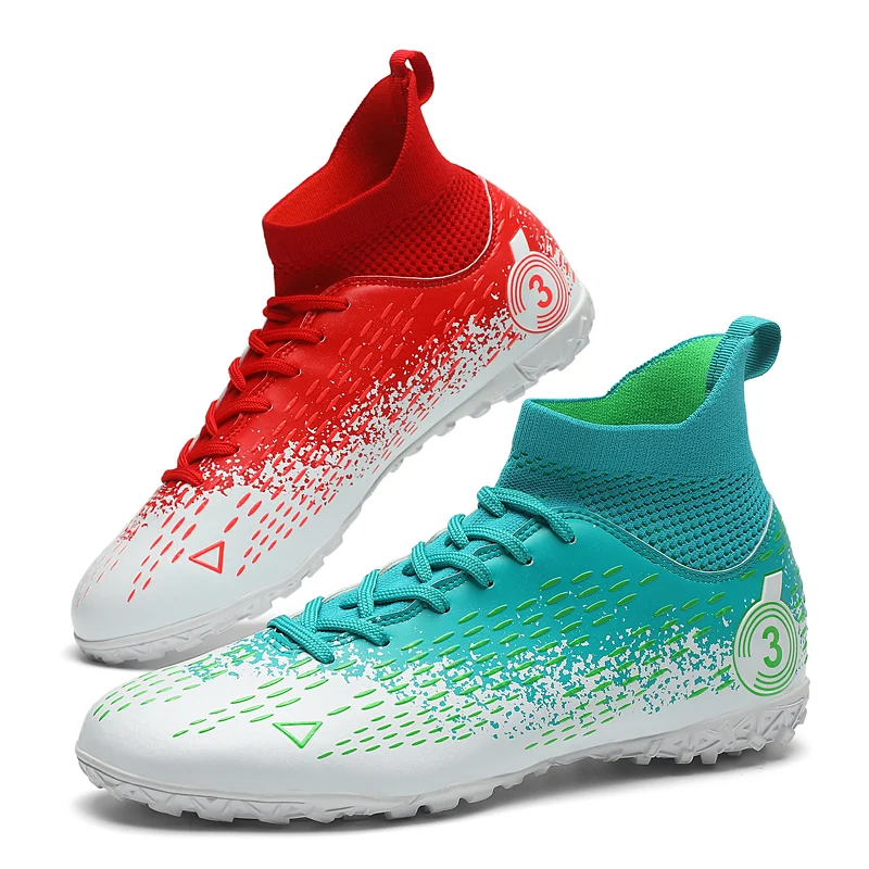 Men's High-Top Soccer Shoes FG/TF Football Boots Chilidren Anti-Slip Grass Training Soccer Cleats Wide Size 31-48