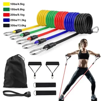 Corde côtelée portable, équipement de fitness, extenseur de poitrine, bande d'exercice élastique, sangle de rinçage, 11 pièces par ensemble 1