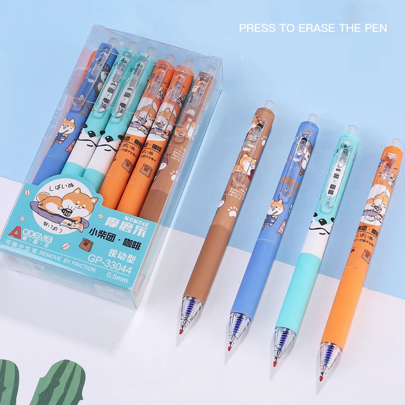 

CHEN LIN 12Pcs/Box Press Erasable Gel Pen 0.5mm Bullet Press Handle Erasable Pen Office School Writing Stationery Blue Black Ink