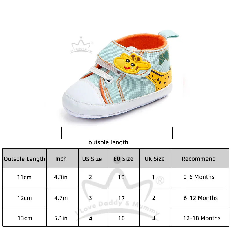 Cute Giraffe Baby Shoes Anti-slip Soft Sole Canvas Sneaker Shoes for Infant Boy Girl Cartoon Toddler First Walkers 6