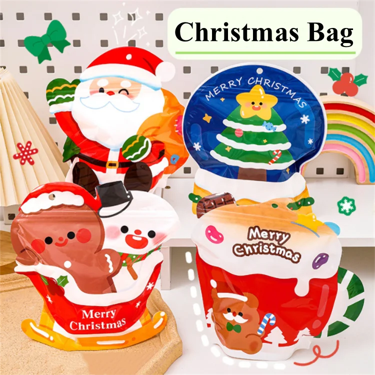Description Picture 4 of item10/100PCS Stand-up Plastic Christmas Cartoon Zipper Packaging Bag DIY Cute Sugar Candy Snack Child Xmas Gifts Storage Pouches