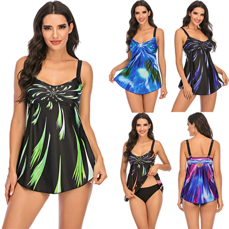 

2022 New Large Size 8XL Swimwear Plus Size For Women Two Piece Floral Print Bodysuit Dress Swimsuit Tankini