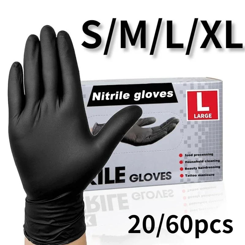 Black Nitrile Gloves Household Waterproof Cleaning Gloves Hair Tattoo Nail Pet Shower Cleaning Tools 20/60PCS