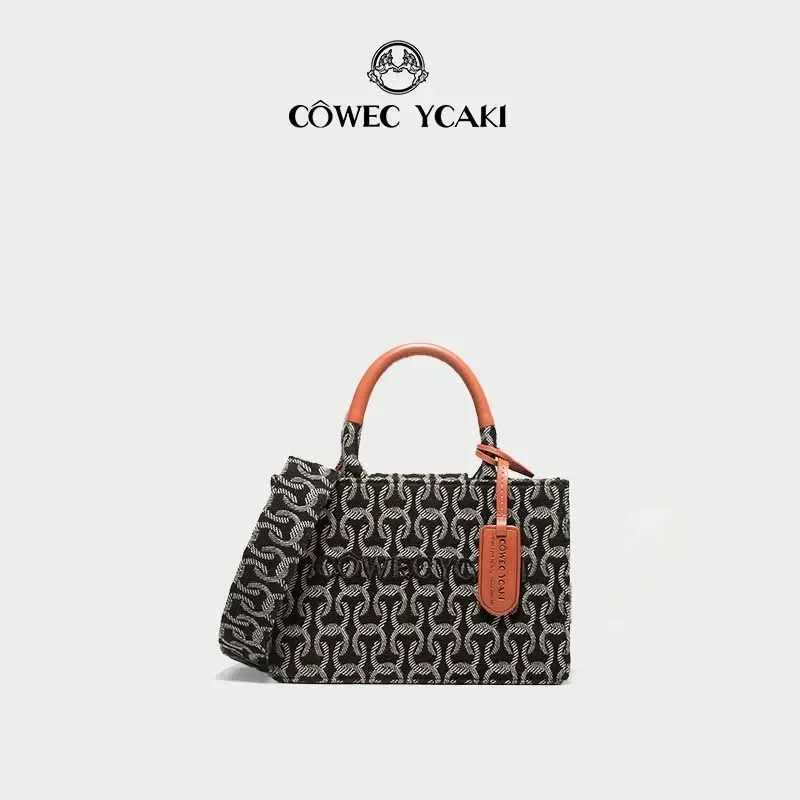  Cowec Ycaki 남녀공용 대각선 미디엄 자카드 토트백, 럭셔리 니치,